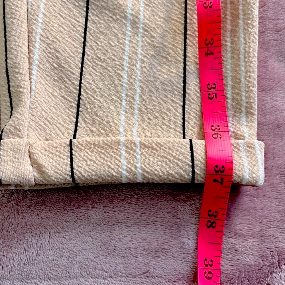 No Comment Pinstripe Gathered Waist Tie Belt Salmon Pink Pinstripe Dress Pants - Picture 9 of 9